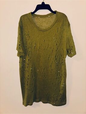 IRO Olive Green Distressed Short Sleeve Tee